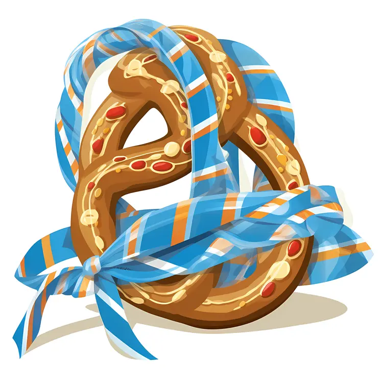 Traditional Pretzel with Blue Ribbon for Oktoberfest Celebration