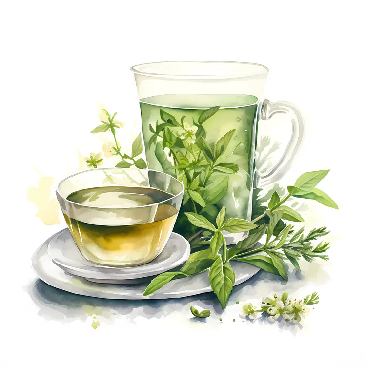 Refreshing Green Tea in Glass with Fresh Herbs