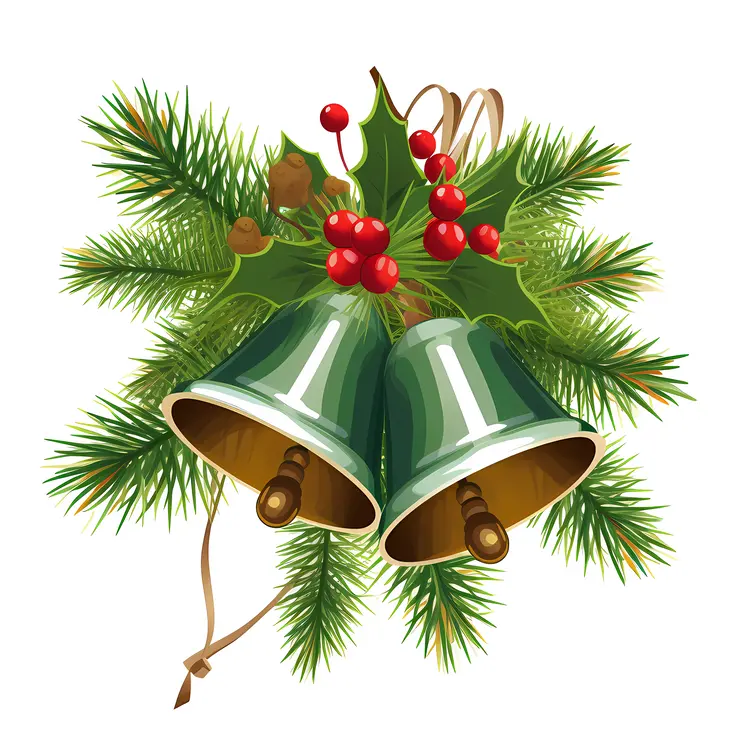 Festive Christmas Bells with Holly and Pine