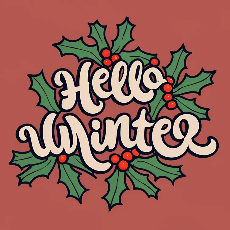 Hello Winter with holly leaves