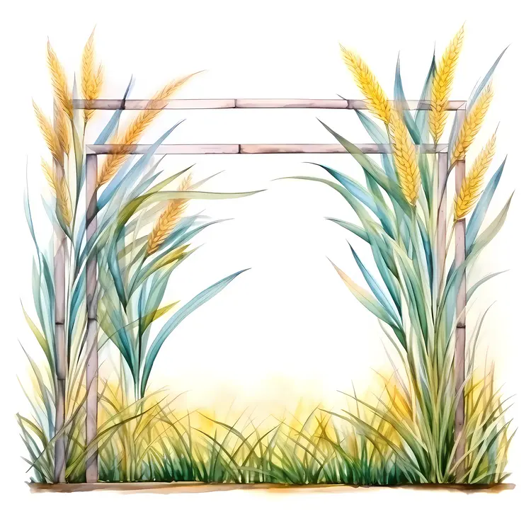Bamboo Frame with Plants and Grass