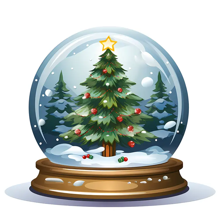 Christmas Tree in Snow Globe with Decorations