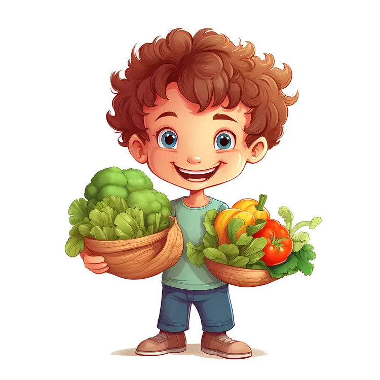 Happy Cartoon Boy with Vegetables