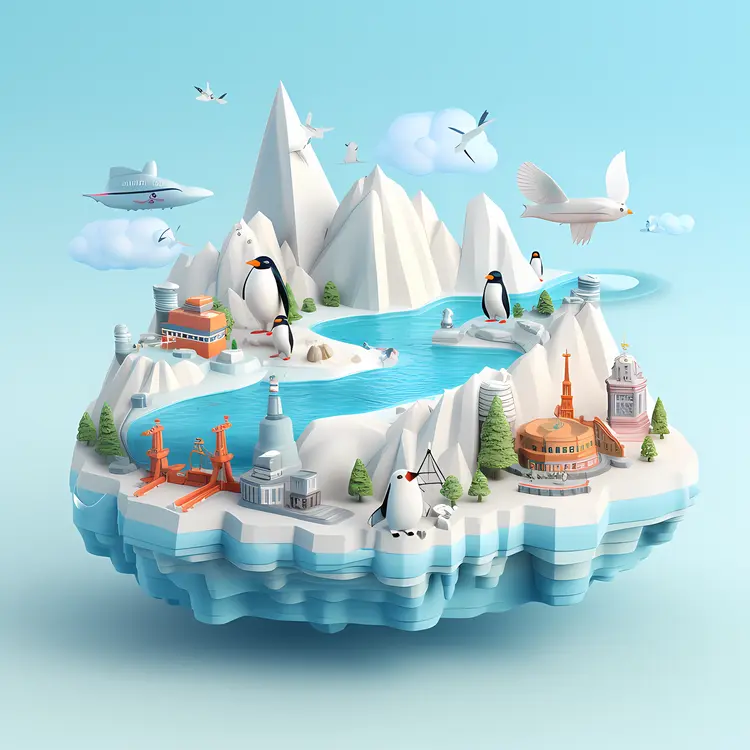 Penguins on an Icy Island