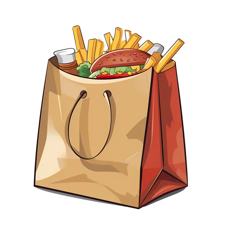 Fast Food Bag with Burger and Fries