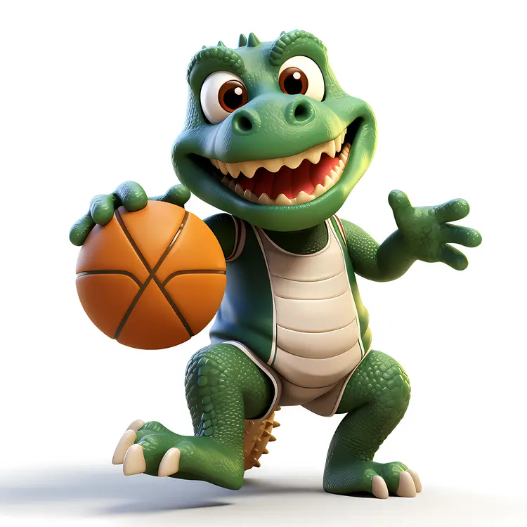 Cartoon Alligator Playing Basketball