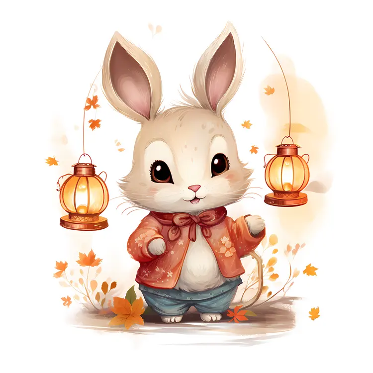 Cute Rabbit with Two Lanterns
