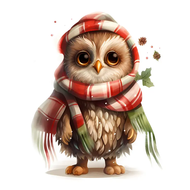 Owl in Plaid Scarf