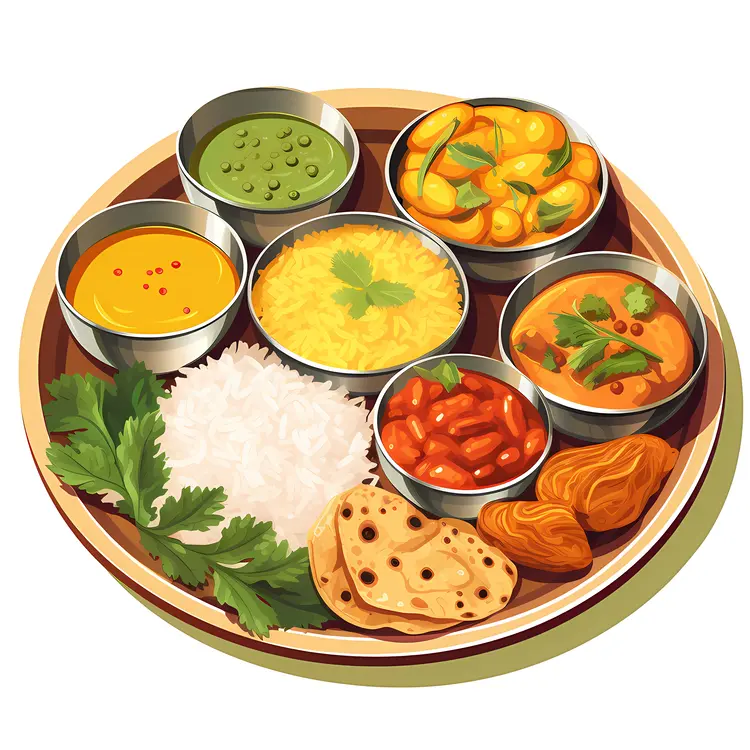 Traditional Indian Thali with Assorted Curries