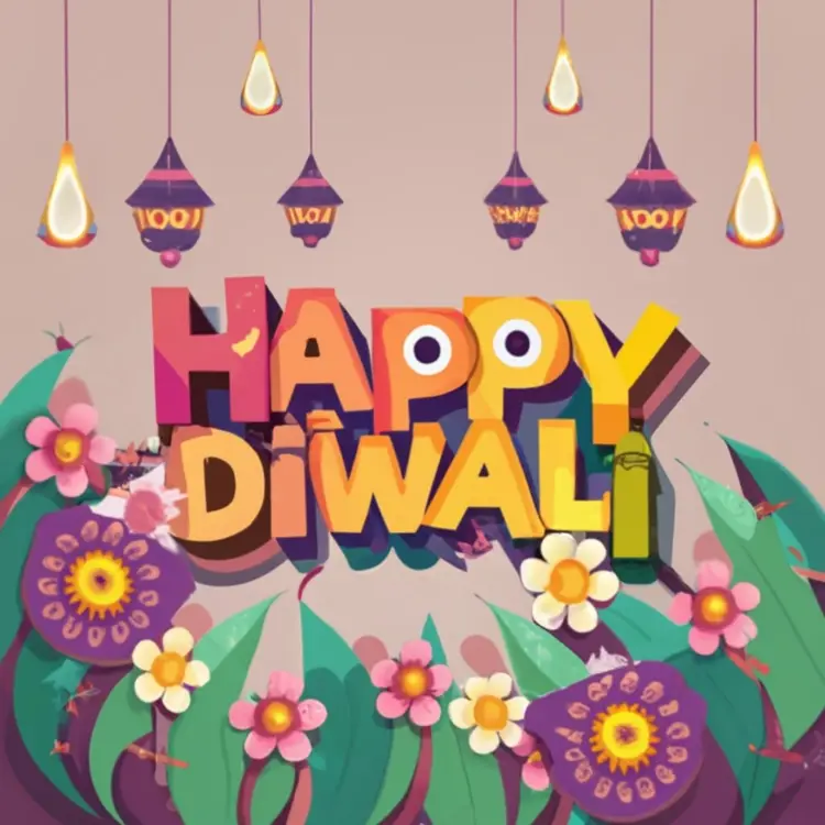 Happy Diwali with Lanterns and Flowers