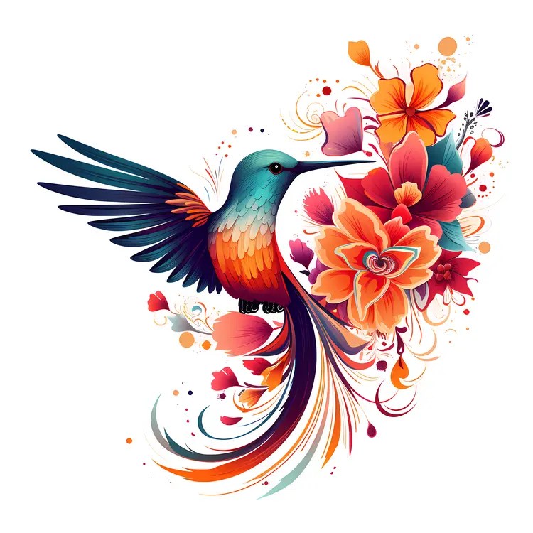 Hummingbird and Orange Flowers Illustration
