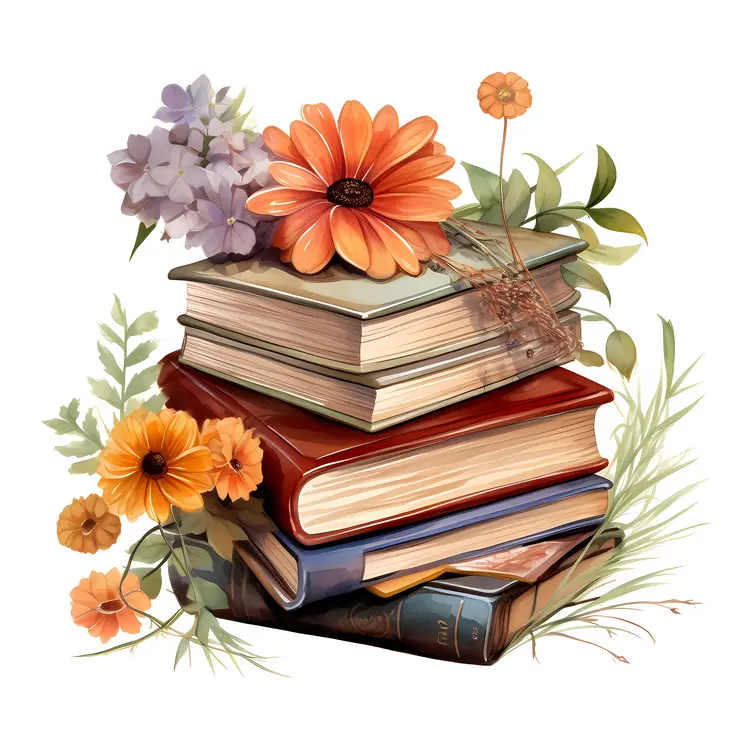 Stack of Books with Flowers