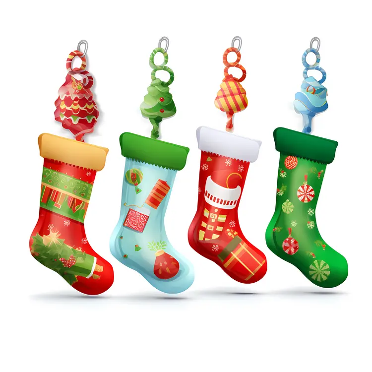 Colorful Christmas Stockings with Hanging Decorations