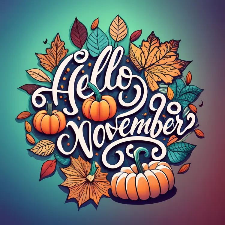 Hello November with Leaves and Pumpkins