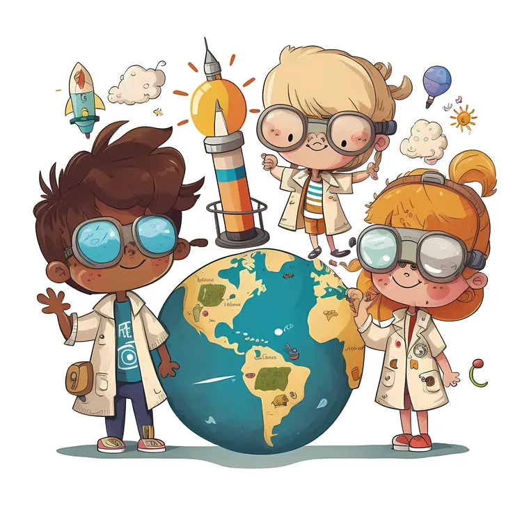 Children with Globe and Rocket