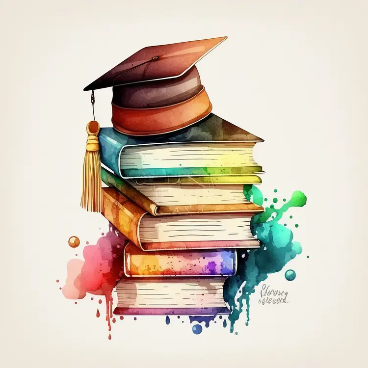 Graduation Cap on Colorful Books Illustration