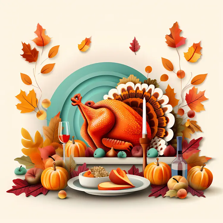 Thanksgiving Turkey with Autumn Decorations