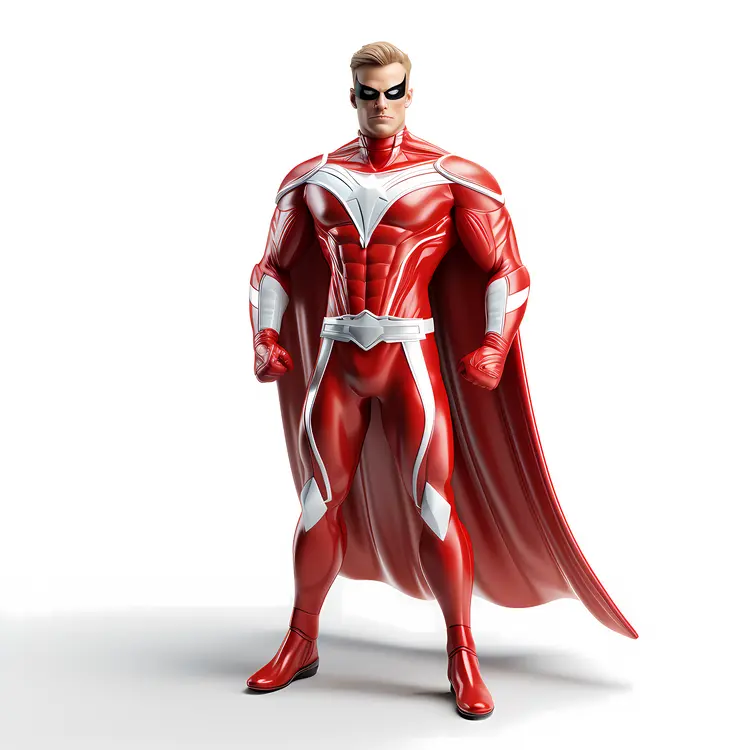 Muscular Cartoon Superhero in Red Suit