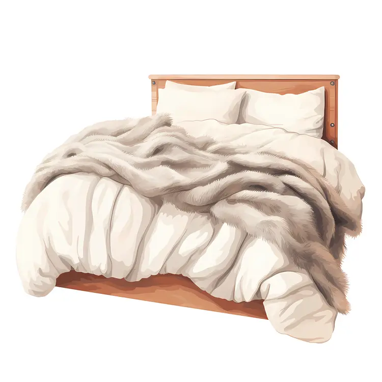 Wooden Bed with Gray Blanket and Cozy Pillows