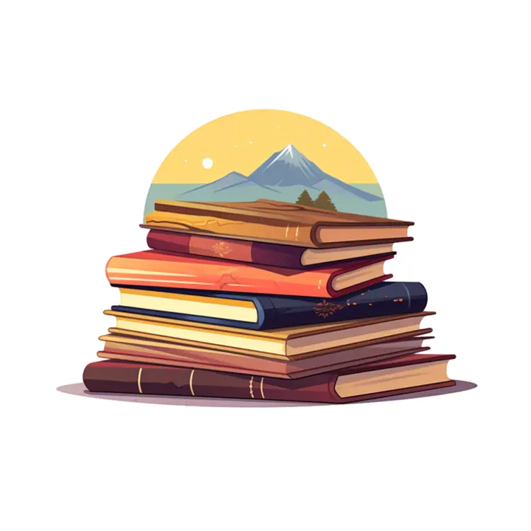 Stack of Books with Mountain Background