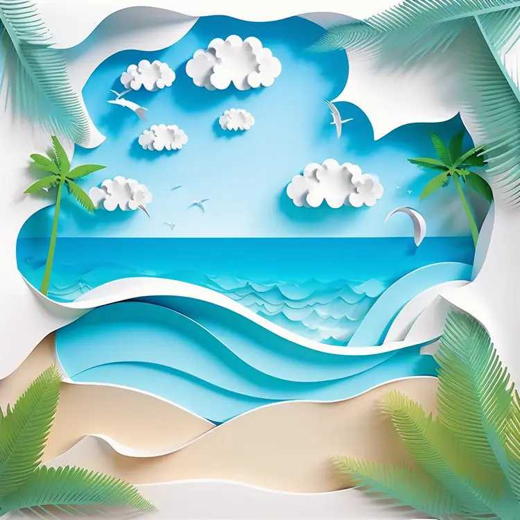 Beautiful Beach Scene with Palm Trees and Ocean Waves