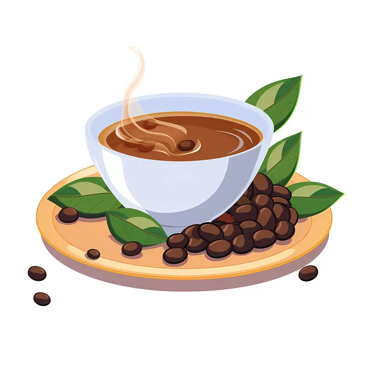 Steaming Cup of Coffee with Beans