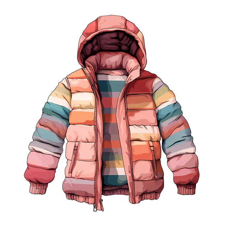 Multicolor Puffer Jacket with Hood