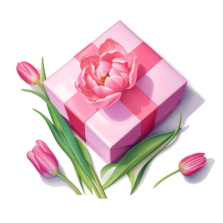 Pink Gift Box with Tulip
