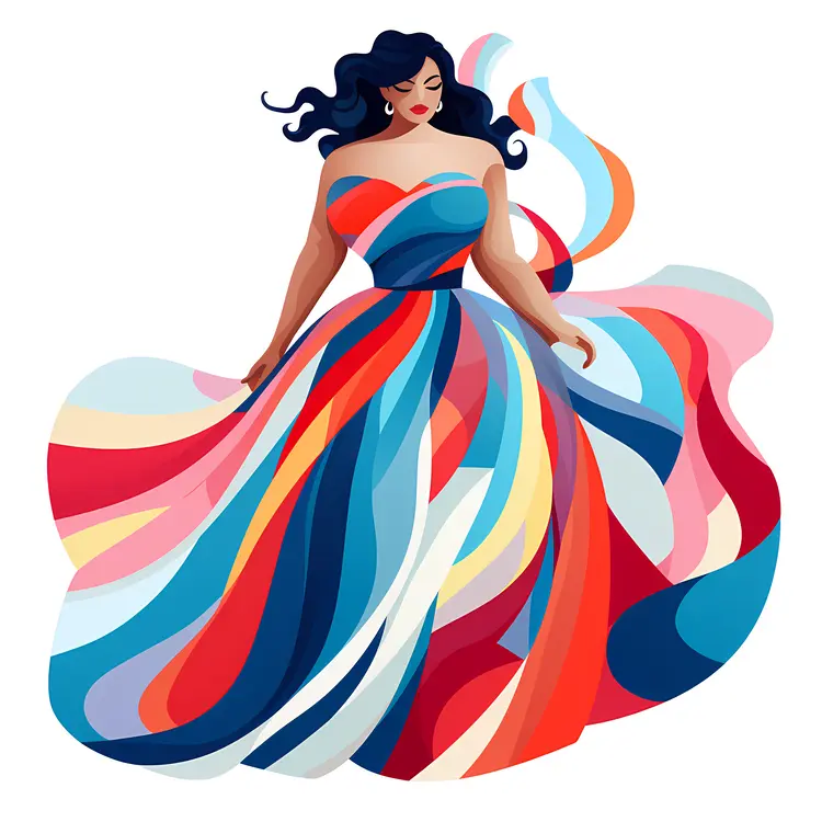 Stylish Woman in Colorful Flowing Dress