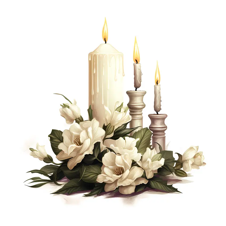 Candles and Flowers with White Background