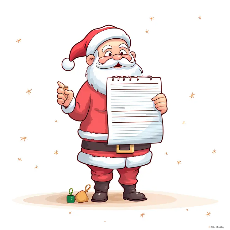 Cartoon Santa Claus with a List