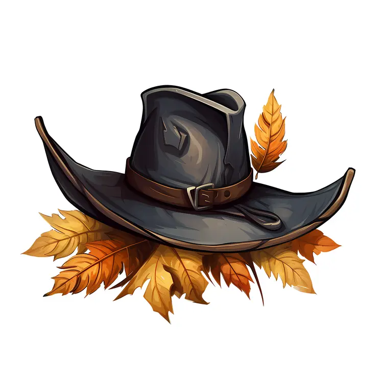 Black Cowboy Hat with Autumn Leaves