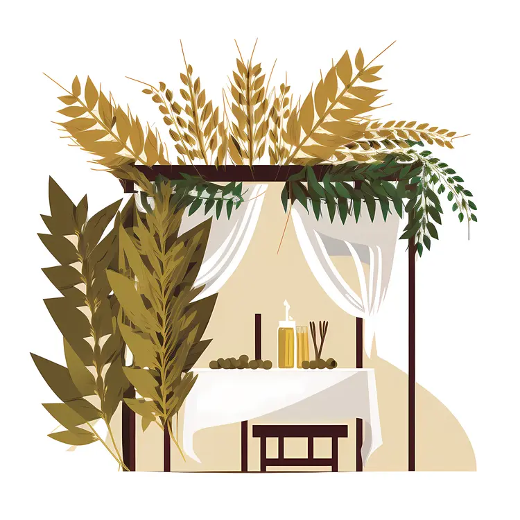 Decorative Booth with Plants and Table