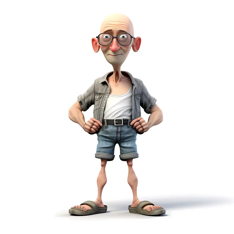 Friendly Cartoon Bald Man in Casual Outfit