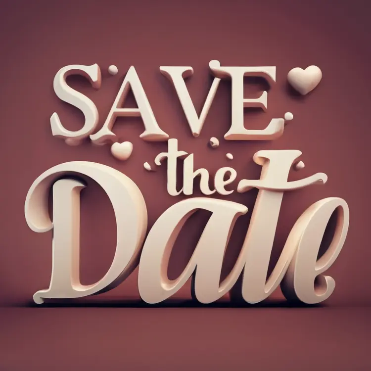 Save the Date with 3D Hearts Design