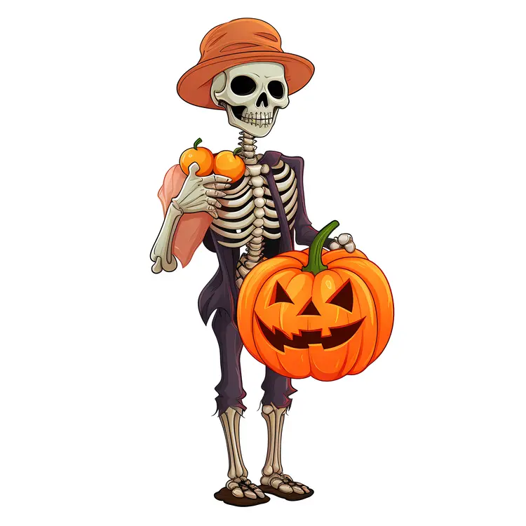 Skeleton Holding Pumpkins for Halloween