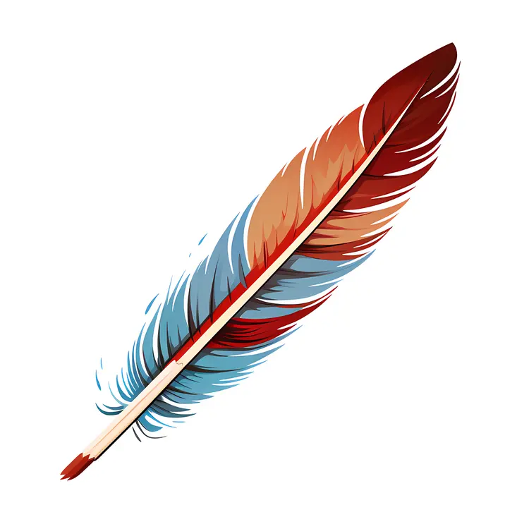 Vibrant Feather Illustration with Blue and Orange Hues