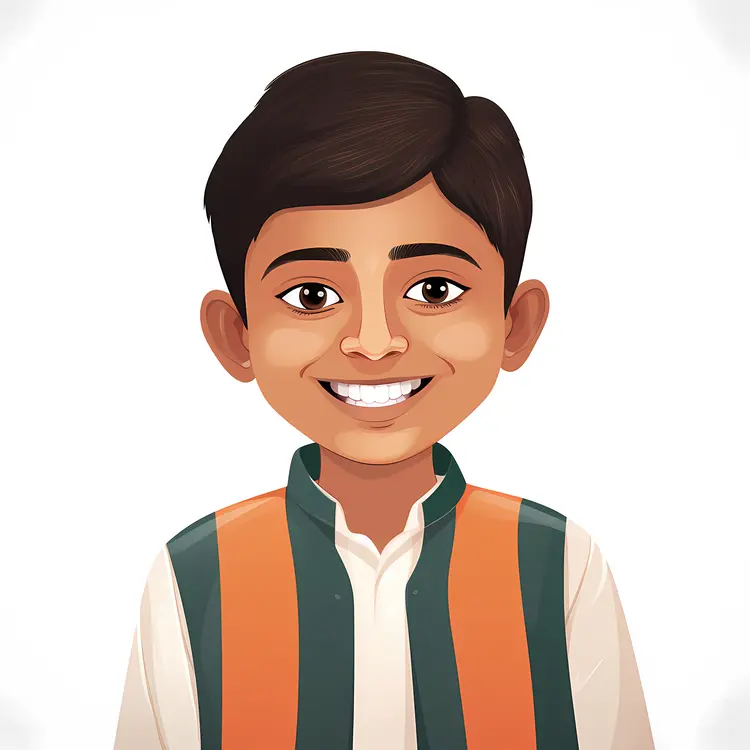 Smiling Boy in Traditional Clothing Illustration