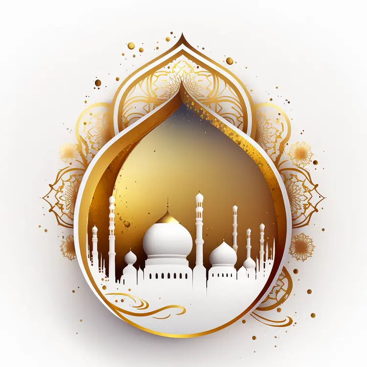 Beautiful Mosque Illustration with Golden Accents