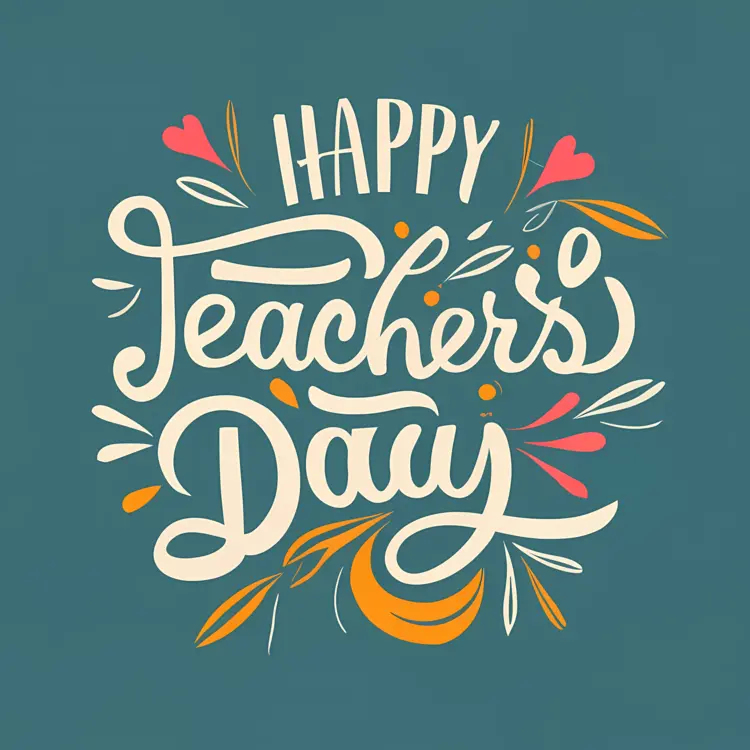 Happy Teacher's Day with Flowers and Leaves