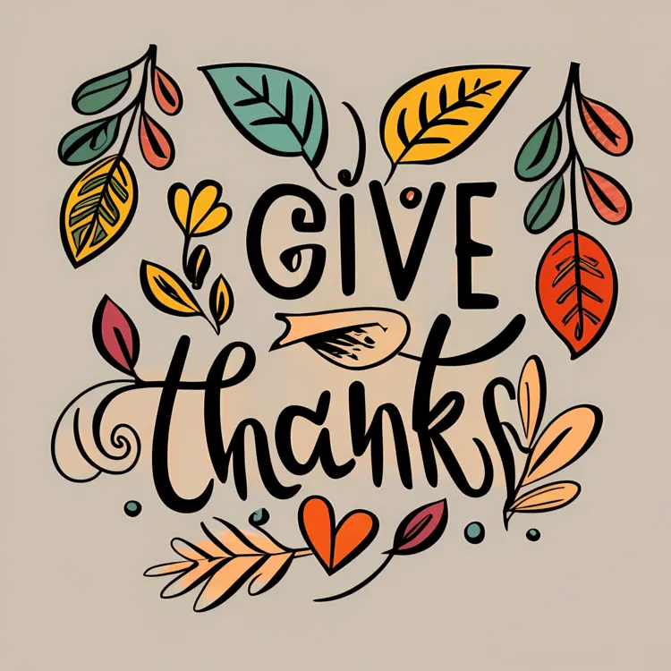 Give Thanks Autumn Leaves Illustration