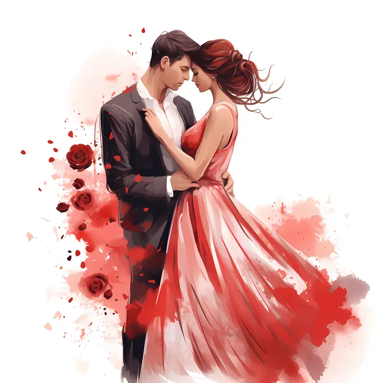 Romantic Couple with Red Dress