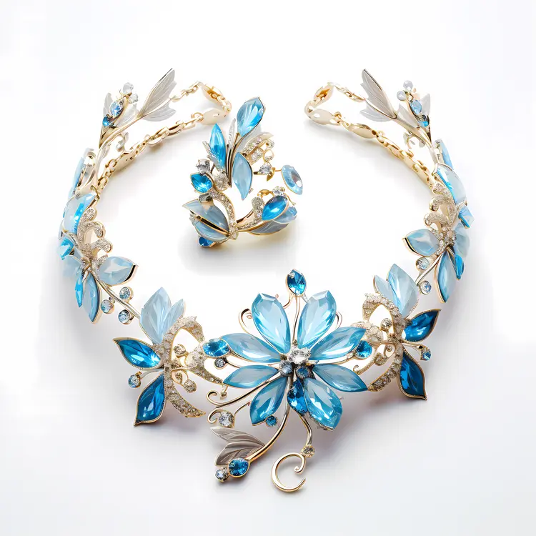 Elegant Blue Flower Necklace and Earrings Set