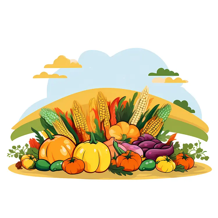 Harvest Scene with Pumpkins and Corn