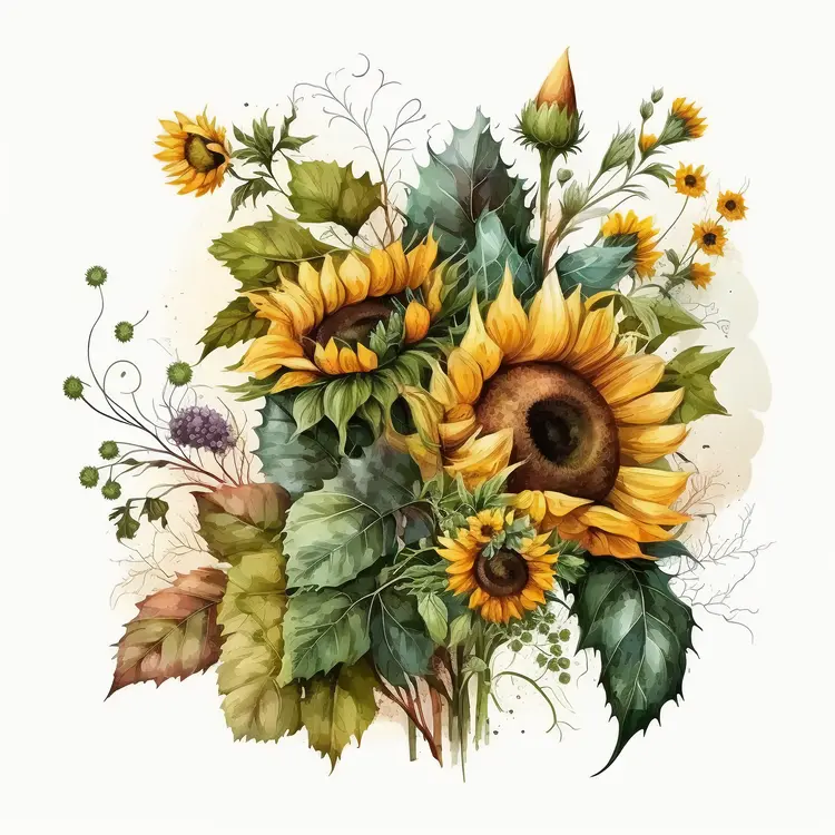 Beautiful Sunflower Bouquet Illustration