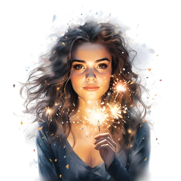 Curly Haired Woman Holding a Sparkler