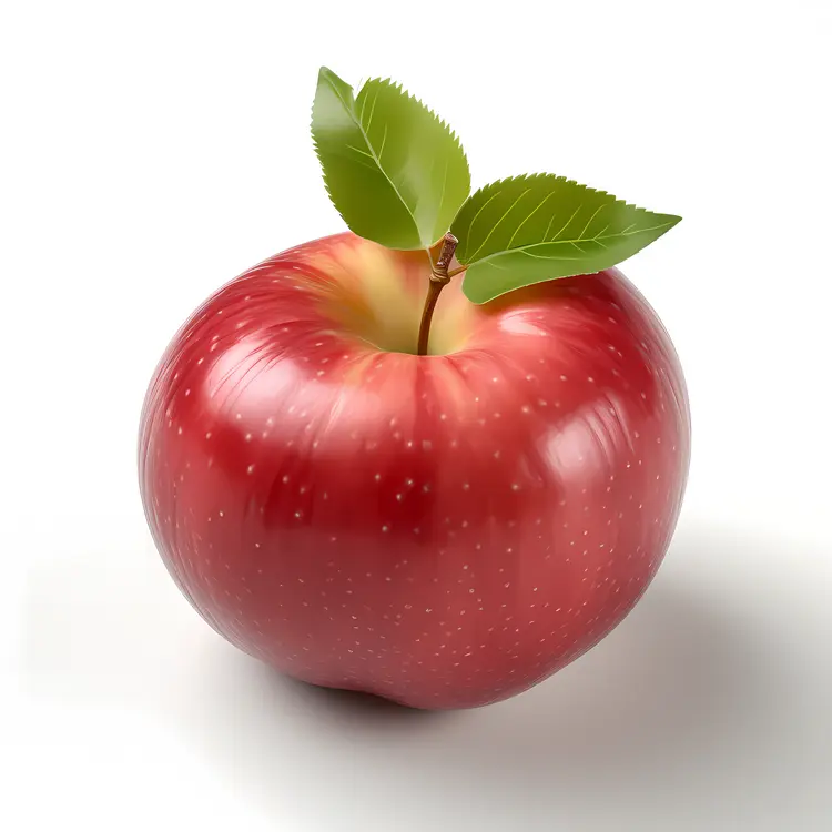Fresh Red Apple with Leaves