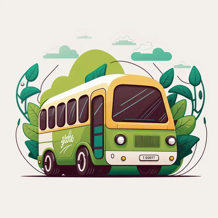 Cute Green and Yellow Cartoon Bus
