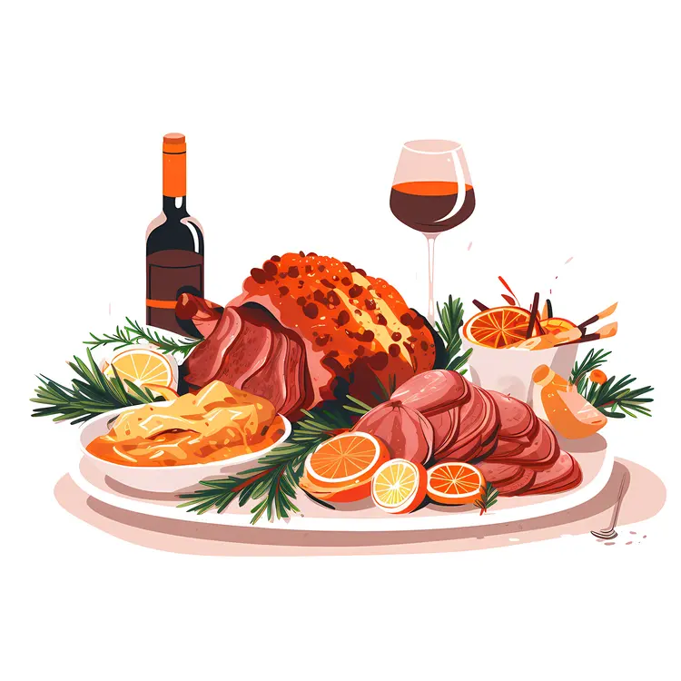 Christmas Dinner with Wine and Food