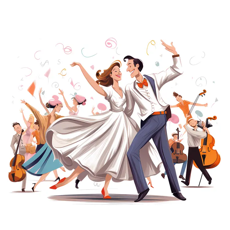 Celebratory Dancing Couple with Orchestra Illustration